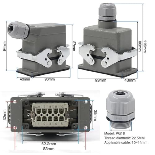 Conector industrial pesado HDC-HE-10 500V 16A miniatura 5