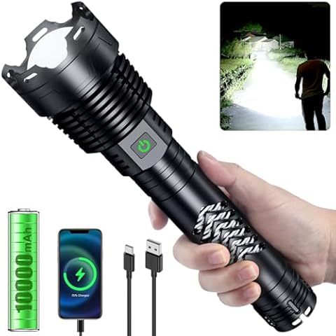 Rechargeable LED Flashlights 3600000 High Lumens, Super Bright Flashlight with Input and Output Functions, 5 Light Modes, Zoomable, IP67 Waterproof, Tactical Flashlight for Camping Home Emergencies Cover