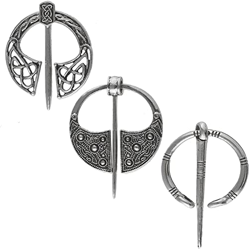 Image of Retro Viking Brooches Cloak Pins Celtic Scarf Shawl Buckle Medieval Clasp Pin Brooch Penannular Brooch for Women Men Jewelry Costume 3Pcs Set
