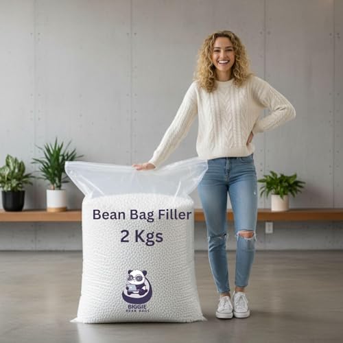 Image of Biggie Bean Bag Filler 2 Kg | Virgin Polystyrene Beans Refill for Bean Bags | Lasts Up to 60% Longer | Weight Guarantee | Premium Cushioning Beads (White) for Bean Bag Refilling Only
