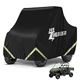 JUSTHUNDER UTV Cover, Side by Side Cover Heavy Duty Waterproof 300D Outdoor UTV Cover 2-3 Seater Compatible with Polaris Ranger RZR Can Am Defender Commander Rhino Pioneer Kawasaki Mule Teryx, Black
