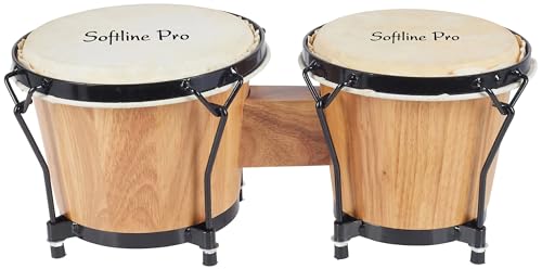 Image of Softline Pro Bongo Drum Set with Tuning Wrench & Padded Professional Wooden Percussion Instrument for Beginner Adults Kids - Natural Skin (Natural)