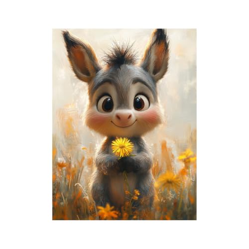 Decoración de pared de baño TERUEA con burro y girasol, lámina gris pastoral sin marco de 40x60 cm