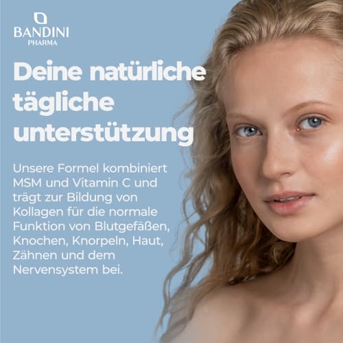 Bandini® MSM - 2000mg mit 40mg VITAMIN C pro Tagesdosis - Kompakteres Methylsulfonylmethan Pulver als bei Kapseln - Ohne Magnesiumstearat, hochdosiert, vegan, ohne Zusätze, laborgeprüft - 200 Tab