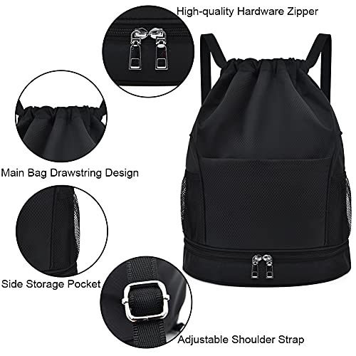 Karani Gym Bag Drawstring Backpack With Shoe Compartment Waterproof Wet Dry Separation For Men Women Gym Yoga Shopping Swim #TOP1