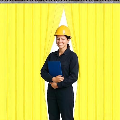 Image of Ribbed Yellow PVC Strip Curtain 42 inch Width x 84 inch Height - Plastic Vinyl Door Strips for Food Processing, Warehouse and Commercial Kitchen Anti-Scratch Door Curtain AP1474