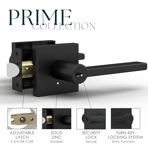 Image of Mega Handles - Prime Entrance Handle, Entry Lever Door Handle, Heavy Duty Square Locking Lever Set for Left or Right-Handed Doors, Interior /Exterior Door Levers - Matte Black