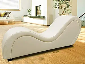 Artistic Wood Leatherate Tantric Chaise Loung Chair, Yoga Chaise Lounge,Chaise Sofa Modern Lounge,Relaxing Chaise Lounge Chair, loveseats and chaises with Cushion, Cream Color