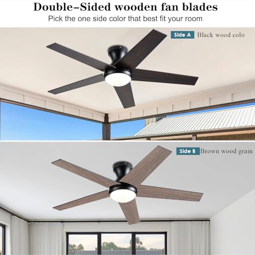 Image of Ayaoty Ceiling Fans with Lights, 52 inch Low Profile Indoor Ceiling Fan with Light and Remote Control, Dimmable, Noiseless, Reversible, Brown Ceiling Fan for Bedroom, Indoor /Outdoor Use