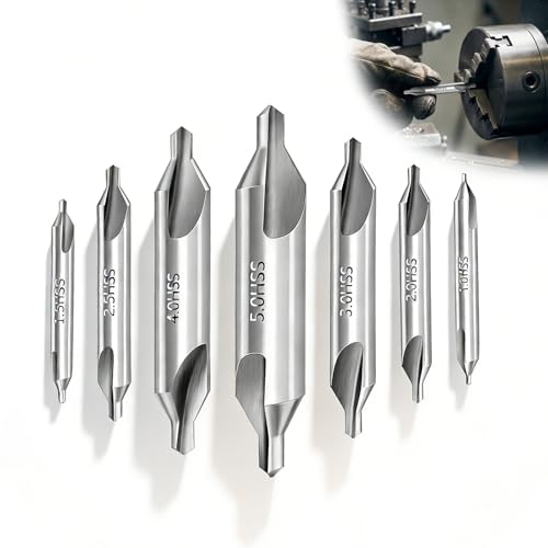 7 PCS Center Drill Bits Set 60-Degree Angle Centering Drill Bits Countersink Tools for Lathe Metalworkingin Size 1.0 1.5 2.0 2.5 3.0 4.0 5.0