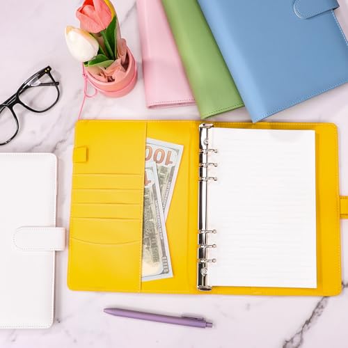 Image of Antner A5 Binder 6 Ring Refillable Notebook Planner Cover, PU Leather Aesthetic Small Binder Loose Leaf Photocard Holder Budget Planner for Cash Organizer with Magnetic Buckle, Lemon Yellow