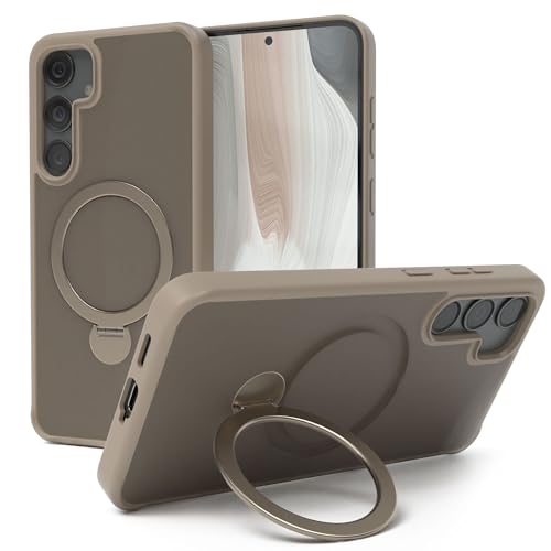 Protection Samsung S24 Plus marron au design épuré avec bague métallique et charge Qi intégrée
