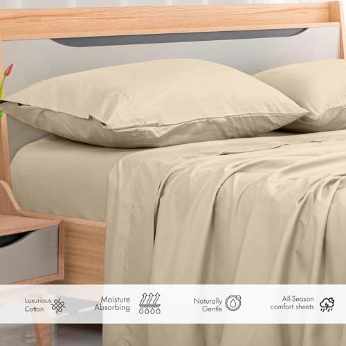 Image of Royale Linens 300 Thread Count 100% Long Staple Combed Cotton Flat Sheet - Super Soft - Top Sheets - Full Flat Sheet Sold Separately - Breathable, Cool & Crisp Percale Sheets Only (Full, Cream)