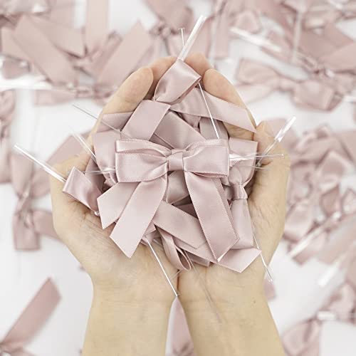 Aimudi Dusty Rose Ribbon Bows Wedding Decor 2.5" Pretied Small Pink Bows For Crafts Premade Satin Twist Tie Bows For Treat Bags Cake Pop Bows Mini Bows For Gift Wrapping Candy Apples - 50 Counts #TOP4