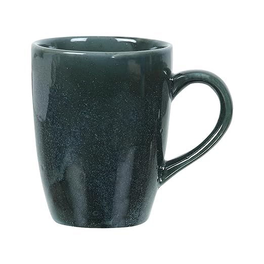 Image of QIMACPLUS Indian Handcrafted Ceramic Stylish Dark Green Colour Finish Elegant Design Plain Sparkling Print Ceramic Cup Mug 350ML (Pack of 2)