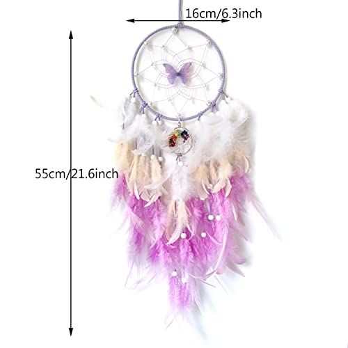 Purple Dream Catcher Wall Decor Feather Dream Catchers with Crystal Tree of Life Pendant Handmade Dreamcatcher Wall Hanging Ornament for Bedroom Living Room Home Decor - Image 4