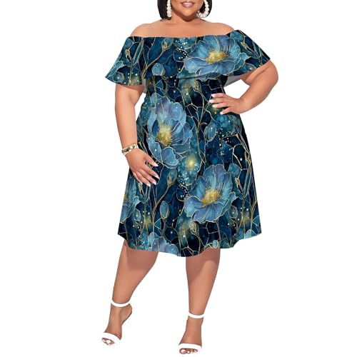 Image of SUZONANA Women's Plus Size Summer Dresses Floral Print Midi Dresses Flowy Sundresses