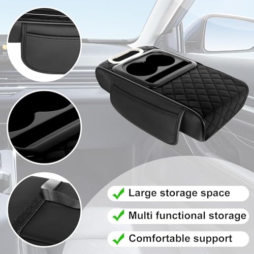 Image of Car Armrest Cushion with Storage, Heightened Padded Centre Console Extender with Quilted Leather-Finish Cover for Car, SUV and Compatible Vehicles, 5 in 1 Center Console Cover