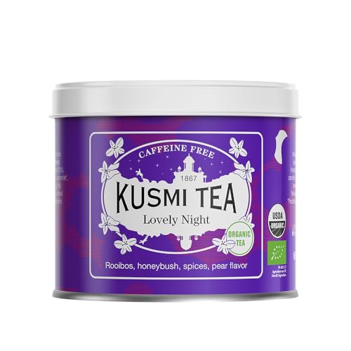 Kusmi Tea - Lovely Night - Té Rojo Orgánico - Mezcla de Plantas y Especias con sabor a Pera - Tilo, Verbena y Rooibos - Tisana Orgánica sin Teína - Lata de Té de 100g - Cantidad para aprox. 50 tazas