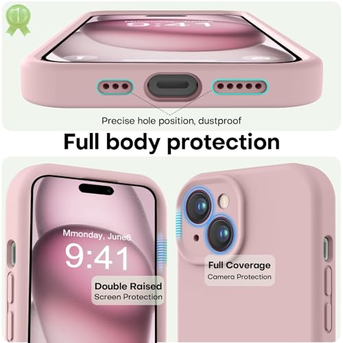 Image of LOVE 3000 Compatible with iPhone 15 Case, [Smooth Silicone Full Coverage Camera] [8ft Drop Protection], Soft Microfiber Lining Full Body Protective Case for iPhone 15 6.1 inch - Pink Sand