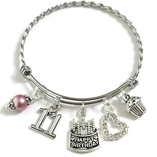 11Th Birthday Bracelet, 11Th Birthday Charm Bracelet, Granddaughter Daughter Gift Idea, Eleventh Birthday Gift, 11 Year Old Birthday Bangle #TOP1