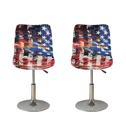 FUIALDOLG 2 fundas de asiento para taburetes, fundas de asiento de taburete de bar con bandera americana, fundas elásticas lavables para sillas de cocina, islas de manchas