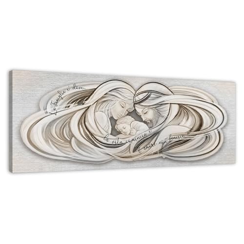 Lupia - Stampa su Tela Canvas World Sacra FAMIGLIA, Quadro Moderno 52x122 cm, Arte Digitale Alta Risoluzione, Tema sacro con testo decorativo, da Parete per Casa, capezzale