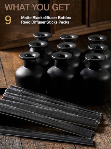 Set 9 botellas difusoras de vidrio 150ml negro mate miniatura 7