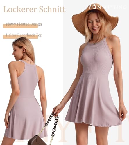 ANYFITTING Built in Bra Halter Dresses for Women Short Mini Casual Ribbed Skater Cute Dress3