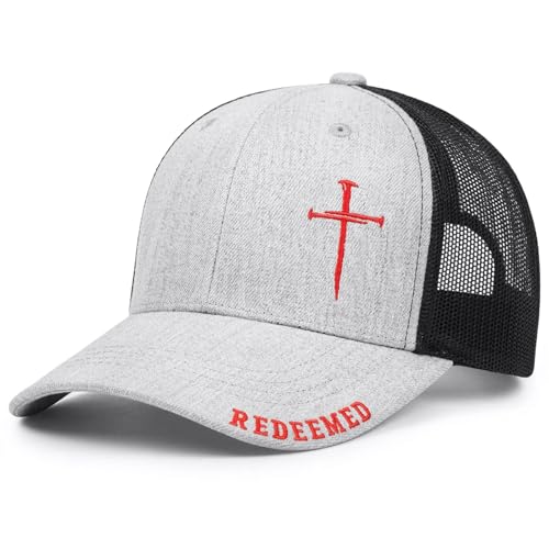 Christian Jesus Cross Hat for Men Women - Faith 3 Nail Cross Hats - Religious Gifts for Thanksgiving Christmas Grey