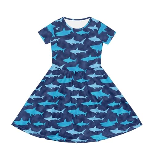 Image of Girls Dress with Pockets Basic Short Sleeve High Waist Swing Skater Dress School Party Dress for Kids