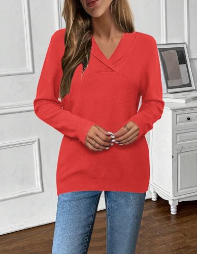 Image of Zeagoo Fall Tops for Women 2025 Long Sleeve Lightweight Sweaters V Neck Collared Knit Pullover Tunic Outfits