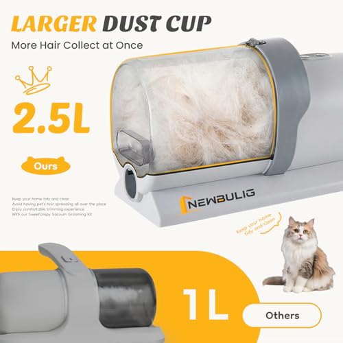 Image of NEWBULIG Pet Grooming Vacuum Kit, 2.5L Dust Cup, 3 Suction Modes and 5 Groomer Tools, Dog Clippers with Cordless Low Noise for Cats, Dogs Other Animals Hair Trimmer