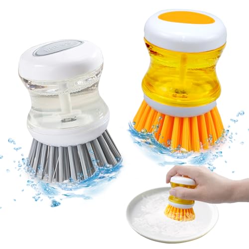 SenaiMy 2 Piezas Cepillo Fregar Platos, Cepillo Lavavajillas con Dispensador, Cepillo para Fregar Platos Multifunción para Limpiar Sartenes, Platos, Fregaderos