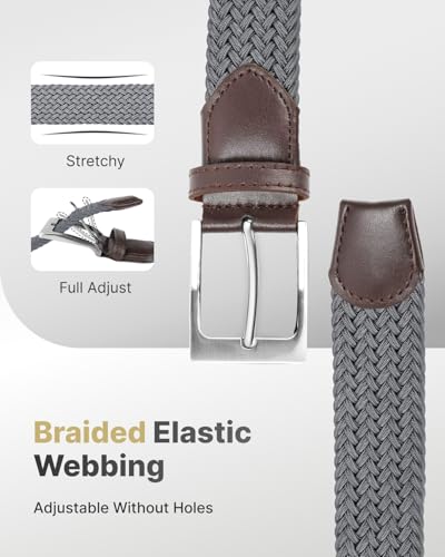 FAIRWIN Men's Golf Belt, Stretch Braided Elastic Woven Casual Jeans Belts 1 3/8" Nylon Web Work Belts for Men