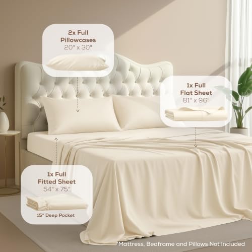 Image of Utopia Bedding Full Size Sheet Set - 4 Piece Bed Sheets, Soft and Breathable Microfiber, Includes 1 Fitted Sheet, 1 Flat Sheet and 2 Pillowcases - Oeko Tex (Ivory)
