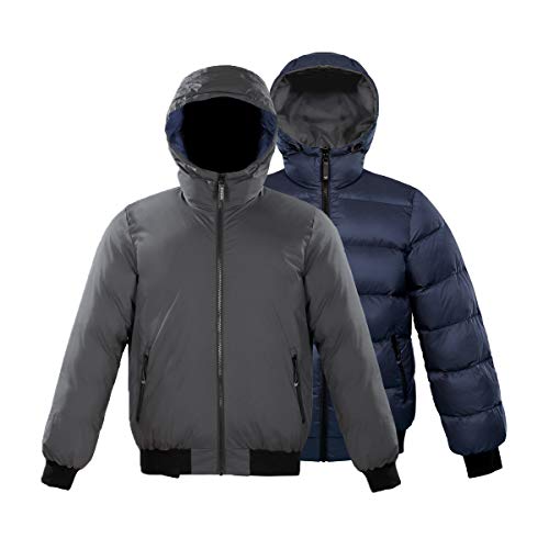 Triple F.A.T. Goose Puffer Jacket Men - Winter Jackets for Men - Verso Reversible Coats for Men - Down Jacket Men (Charcoal/Navy, Medium)