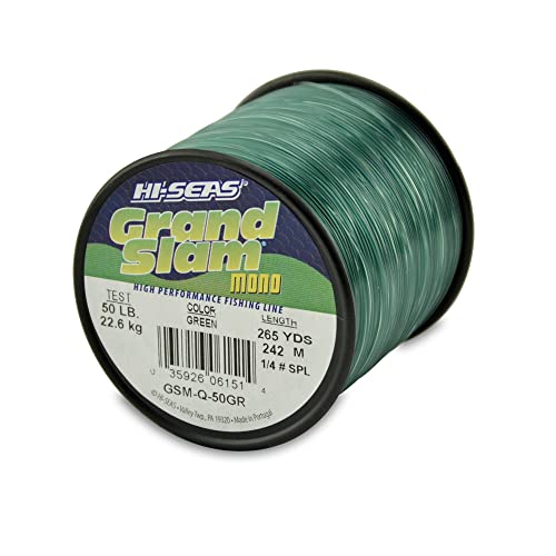 Hi-Seas Grand Slam Monofilament Line, 50 lb / 22.6 kg Test.028 in / 0.70 mm Dia, Green, 265 yd / 242 m