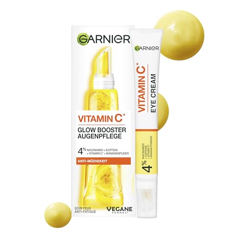 Garnier Vitamin C Anti-Müdigkeits Augencreme, Für eine strahlende und wache Augenpartie, Gegen Augenringe und Krähenfüße, Glow Booster Augenpflege, SkinActive, 1 x 15 ml