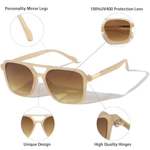 Image of Retro Aviator Rectangle Sunglasses for Women Men Unisex UV400 Protection Lightweight Frame Trendy Sun Glasses