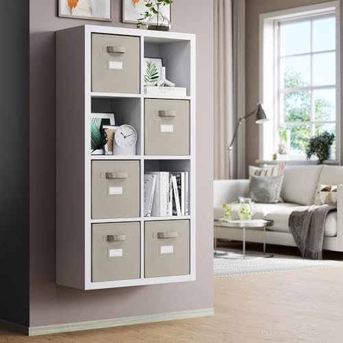 Fabric Storage Cubes for Cube Storage Organizer - 8 Pack Heavy Duty Storage Bins With Labels - 11 Inch Cube Storage Bin (Beige)