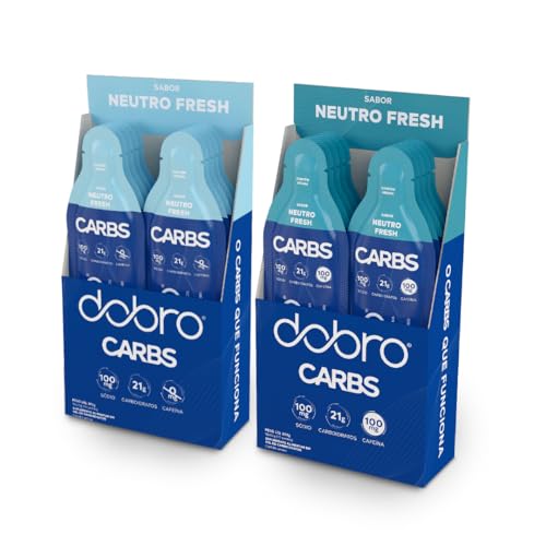 Carbs Gel, Dobro, Gel de Carboidrato, Sabor Neutro Fresh - 10 Sachês de 30g com cafeína, 10 Sachês de 30g sem cafeína