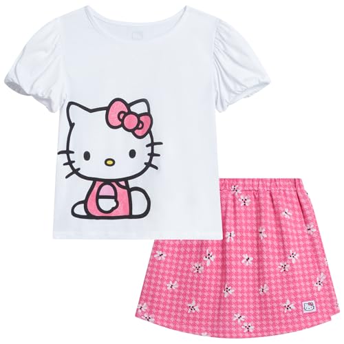 Image of Hello Kitty Girls Skort Set - 2 Piece Graphic Crewneck Top and Short Skort Cute Outfit Set (Sizes: 2T-12)