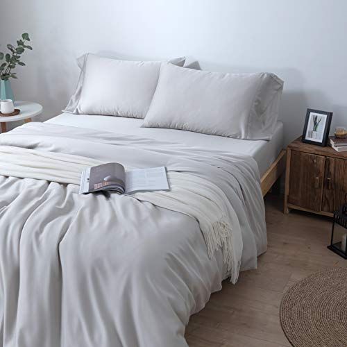 Zenn Natural - Housse de couette extra douce - Taco Soie - 100% Tencel Lyocell - Écologique - Hypoallergénique - Respirant Gris argenté - Lit 150/160 (240 x 220 cm)
