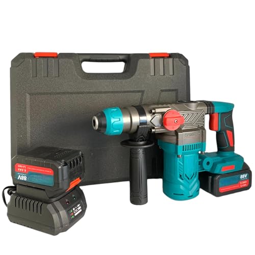 Trapano Martello Demolitore a Batteria 88V SDS PLUS con 2 Batterie 6Ah – Motore Brushless 3.2J, 5200 BPM, Perforatore per Perforazione su Cemento e Muratura