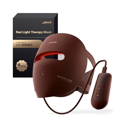 Image of JOVS 3D Red Light Therapy Mask for Face, 328 LEDs Full Face Coverage, 4 Light Modes Cordless LED Light Therapy Face Mask for The Look of Wrinkles, Home Use Skincare Device