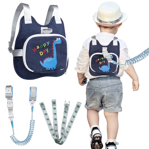 Toddler Harness Backpack Leash with Wrist Link | Cute Dinosaur Anti-Lost Walking Strap for Kids | Foldable & Adjustable Child Safety Belt for Boys & Girls