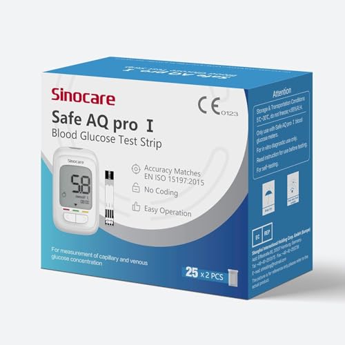 sinocare Blutzuckerteststreifen Set mit Teststreifen 50 zur Safe AQ pro I Blutzuckermessgeräte（enthält nicht）Blutzuckermessung (Blutzuckerteststreifen Set 50)