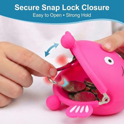 Image of FunBlast Cute Fish Shape Silicone Coin Purse for Kids & Adults - Mini Pouch for Coins, Earphones, Keys & Small Essentials, Aesthetic Pouches for Girls & Women - 12 X 9.5 X 3 Cm (Pink)