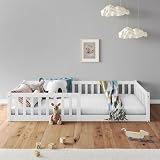 IDIMEX Lit Enfant Gustavo lit au Sol 90x190 cm d'inspiration Montessori, avec barrières de Protection, en pin Massif lasuré Blanc